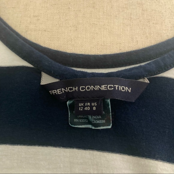 French Connection White and Navy Blue Striped Nautical Fitted Midi Dress - Picture 4 of 6